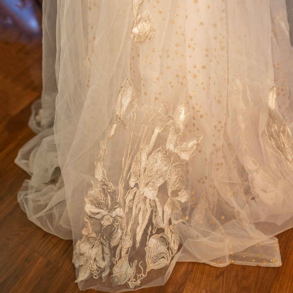 SALE Champagne Off-White Embroidered Wedding Ball Gown Dress Corset Back - XS/S - Picture 11 of 16